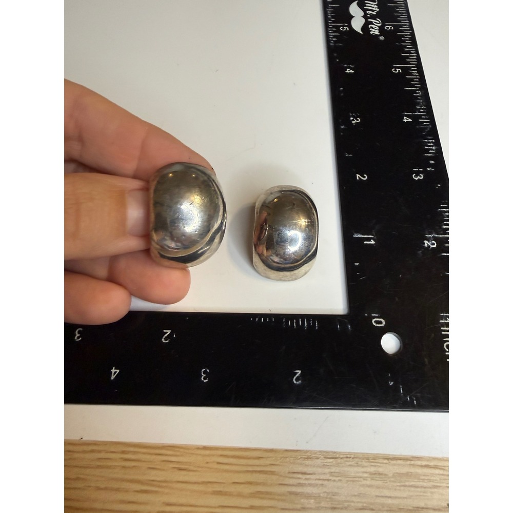 Chunky Silver Tone Dome Clip On Earrings Polished Bold Statement Jewelry